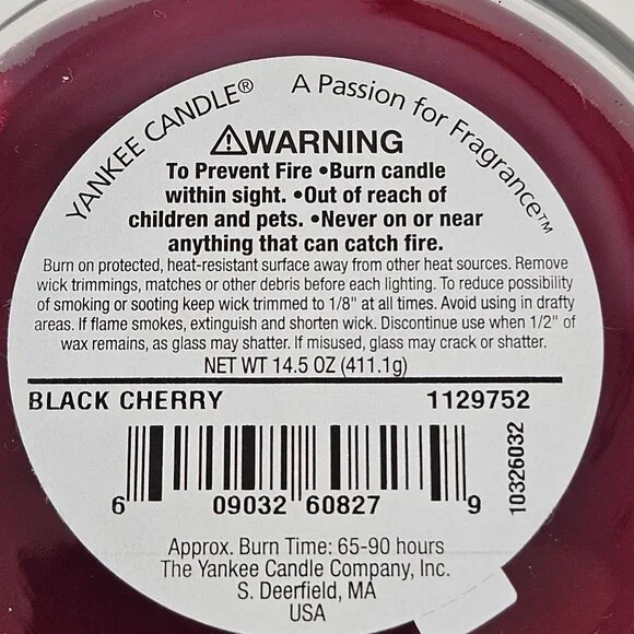 Yankee Candle Black Cherry 14.5 Oz Jar Pure Natural Plant Extracts No Lid - Picture 4 of 7
